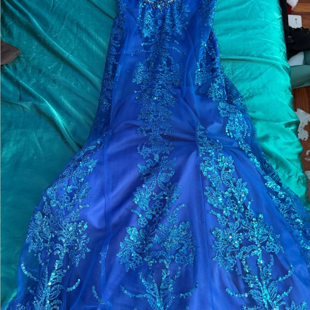 Elegant Blue Gown with Sequin Details